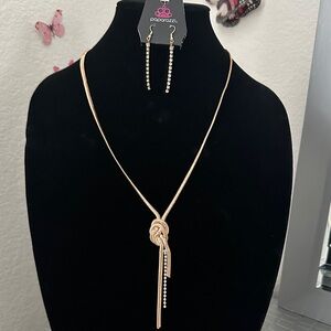 Paparazzi Gold Knot Necklace with Earrings